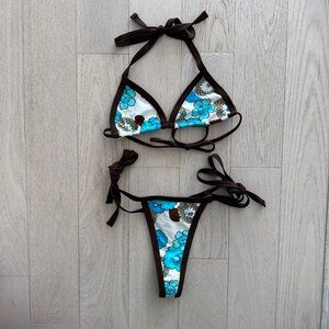 LOVE YOU MORE - Brown and Blue Mini Bikini Set
